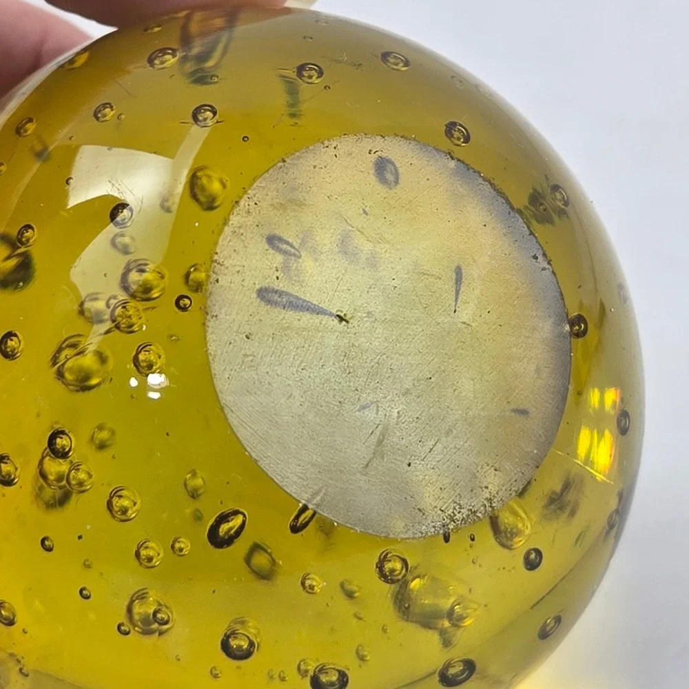Amber Art Glass Paperweight w Pulegoso Bubbles 2.75